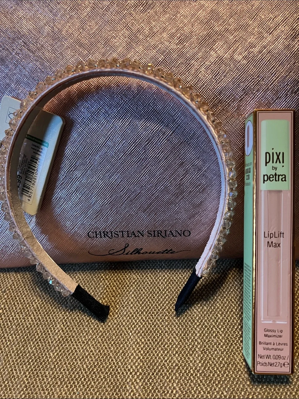 Christian Siriano Metallic Rose Gold Cosmetic Pouch w FREE gift